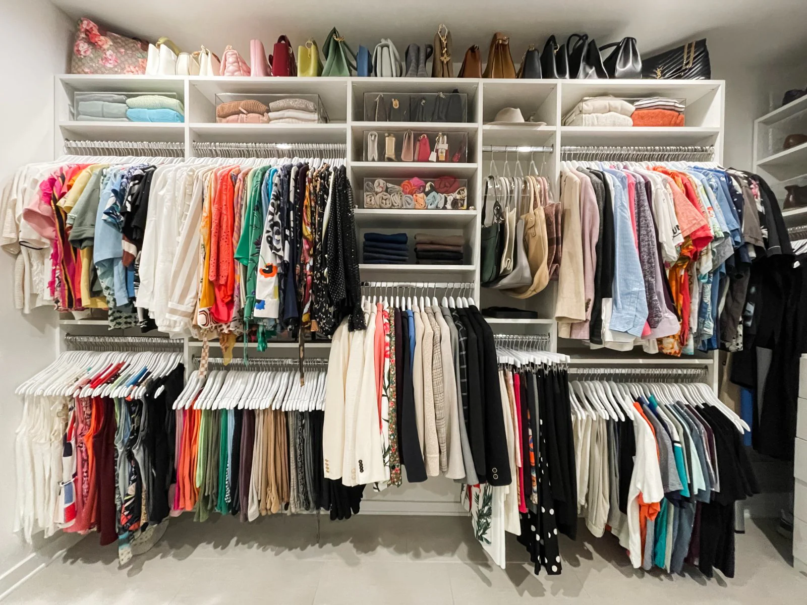 A fully organized primary closet